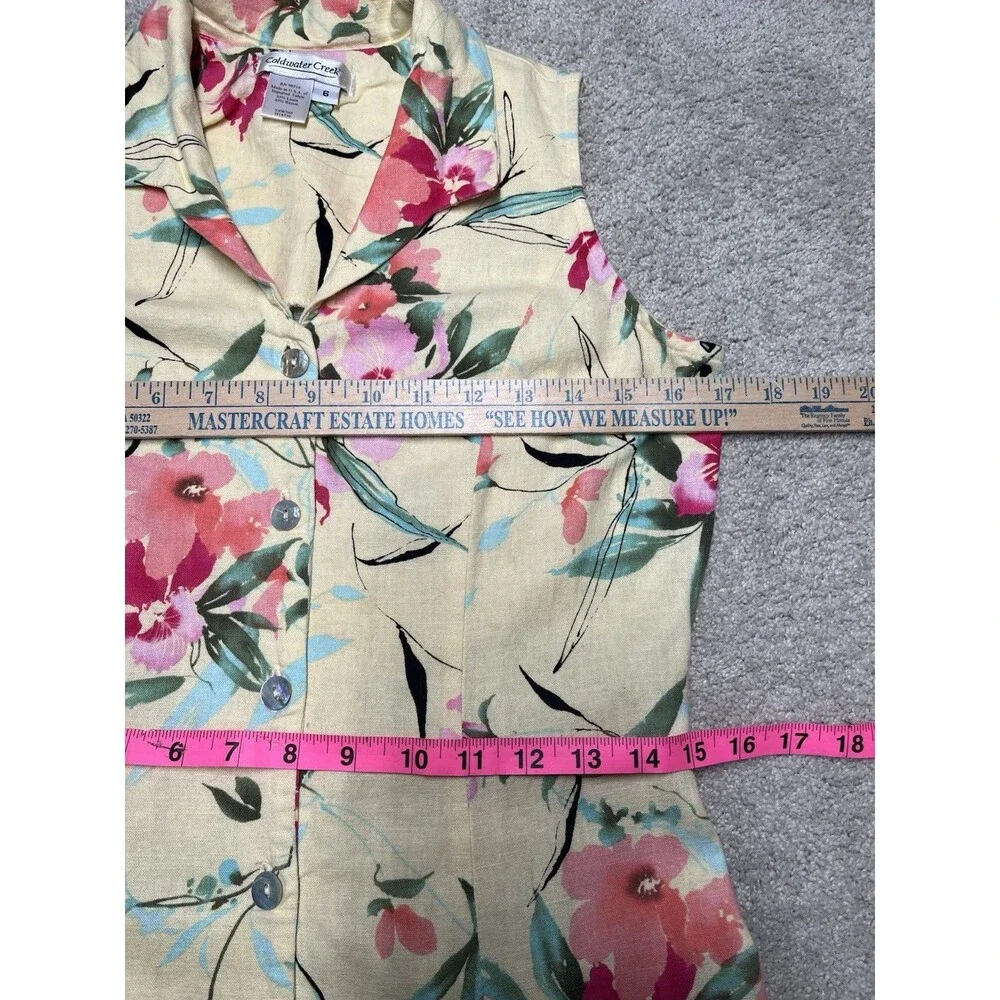 Coldwater Creek Floral Linen Maxi Dress Size 6 Yellow Modest Button Cottage Boho